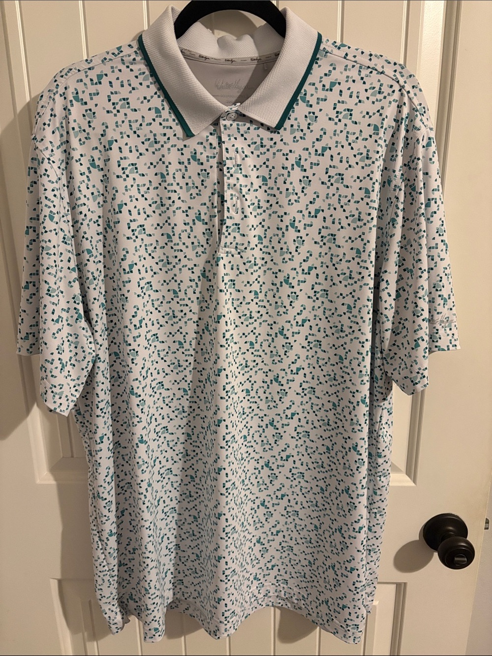 Walter Hagen White Polo with Teal Speckle Print